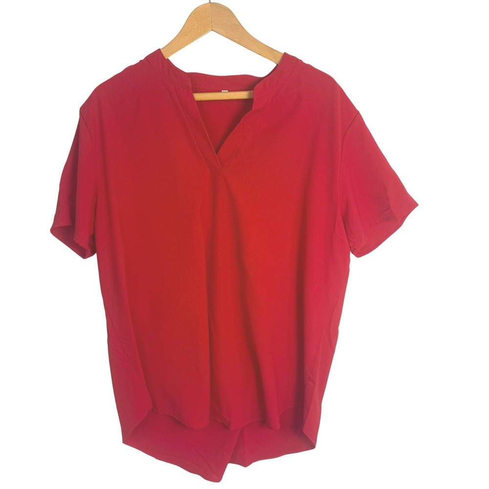 Red Short Sleeve‎ Split V-Neck Blouse XXL High-Low Hem Casual Top NWOT